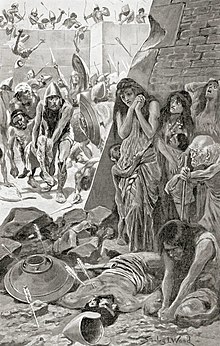 Kunstwerk dat de belegering van Tyrus door Nebukadnezar uitbeeldt