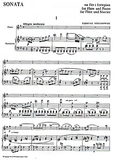 A musical score of Tadeusz Szeligowski's Sonata for flute and piano.