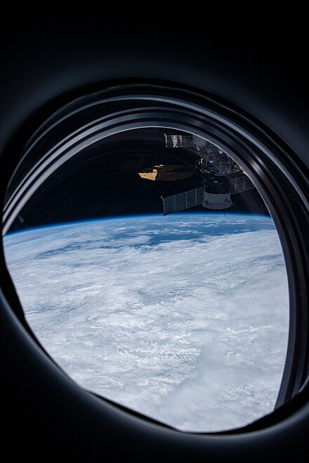 A window view of Earth from the Dragon 2 capsule during Expedition 64