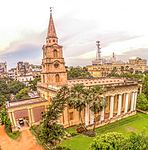 The tomb of Admiral Charles Watson, the Mausoleum of Job Charnak and The Tomb of Begun Johnson within the compound of St. John's Church St. John's Church exterior view WLM2016.jpg