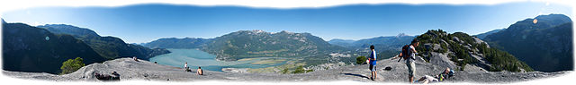 A panorama from the summit of the Stawamus Chief in Squamish