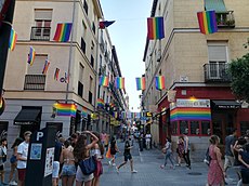 Street in Chueca neighbourhood (Madrid) during WorldPride 2017.jpg