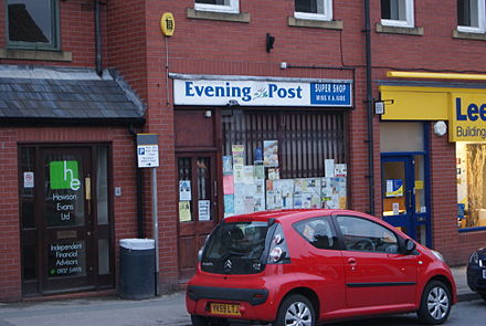 A newsagents in Boston Spa with Evening Post signage