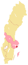 Tingsrettens retskreds (rødt) samt denne hofret den falder under (lysrosa).