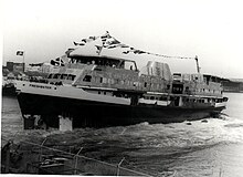 Freshwater being launched in 1982 Sydney ferry FRESHWATER launching Newcastle 27 March 1982.jpg