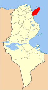 Harta guvernoratului Nabeul în cadrul Tunisiei