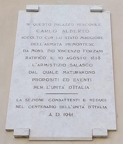 File:Targa commemorativa dell'Armistizio di Salasco sul Palazzo Vescovile in Piazza Sant'Ambrogio - Vigevano.jpg