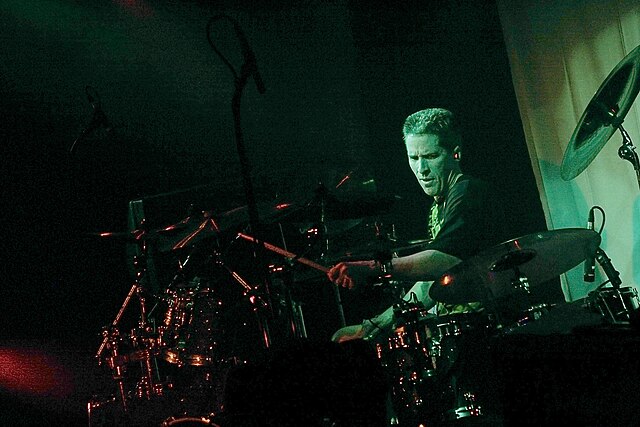 Drummer Ted Kirkpatrick of the American thrash metal band Tourniquet live in 2005