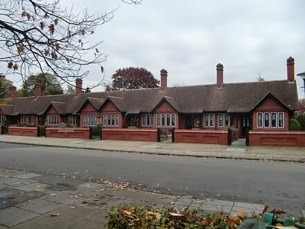 Tollemache Almshouses, Ham Street, erected in memory of Algernon Gray Tollemache in 1892 by his wife