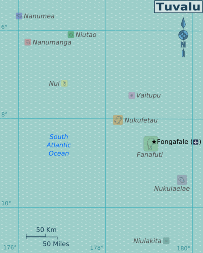 Mapa ostrovů Tuvalu