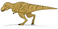 Tyrannosaurus, with a design to what is seen on the film. Tyrannosaurus rex 1-heavyline.svg