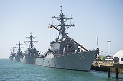 USS Porter, USS Donald Cook, USS Carney and USS Ross are moored at Naval Station Rota, Spain. (34916519110).jpg