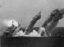 USS Samuel B. Roberts being sunk. USS Samuel B Roberts DD-823 sinking 1971.jpg