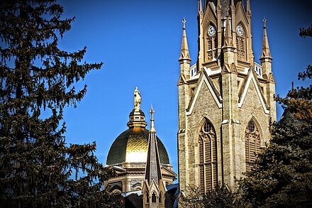 Notre Dame's Golden Dome and Basilica of the Sacred Heart