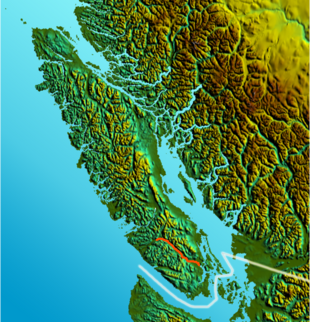 Mappa di localizzazione del fiume Cowichan (Cowichan Lake inclusa)