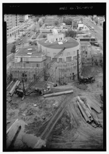 Rear view of the building after excavation. View of Exterior Rear of Building - Greyhound Bus Terminal, New York Avenue and Eleventh Street Northwest, Washington, District of Columbia, DC HABS DC,WASH,431-3.tif