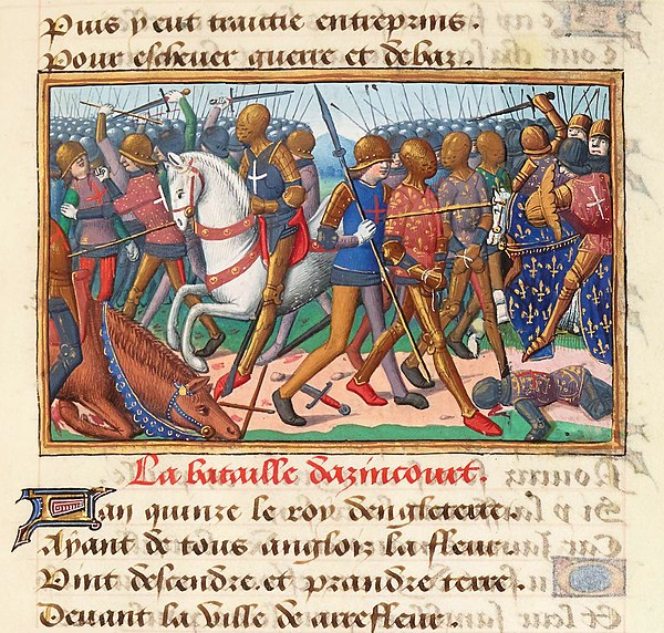 Miniature from Vigiles du roi Charles VII. The battle of Azincourt 1415.