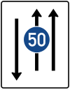 Zeichen 526-31 - Fahrstreifentafel - mit Gegenverkehr und mit integriertem Zeichen 275 - zweistreifig in Fahrtrichtung und einstreifig in Gegenrichtung, StVO 2017.svg