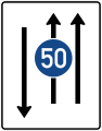 Zeichen 526-31 Fahrstreifentafel – mit Gegenverkehr und mit integriertem Zeichen 275 – zweistreifig in Fahrt­richtung und einstreifig in Gegenrichtung; überarbeitetes Zeichen