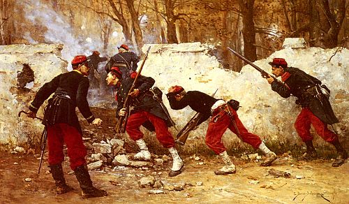  19 juillet 1870 : Napoléon III déclare la guerre à la Prusse . 500px-%C3%89tienne_Prosper_Berne-Bellecour_-_L%27Attaque