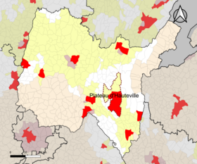 Ain bölgesindeki Plateau d'Hauteville cazibe alanının konumu.