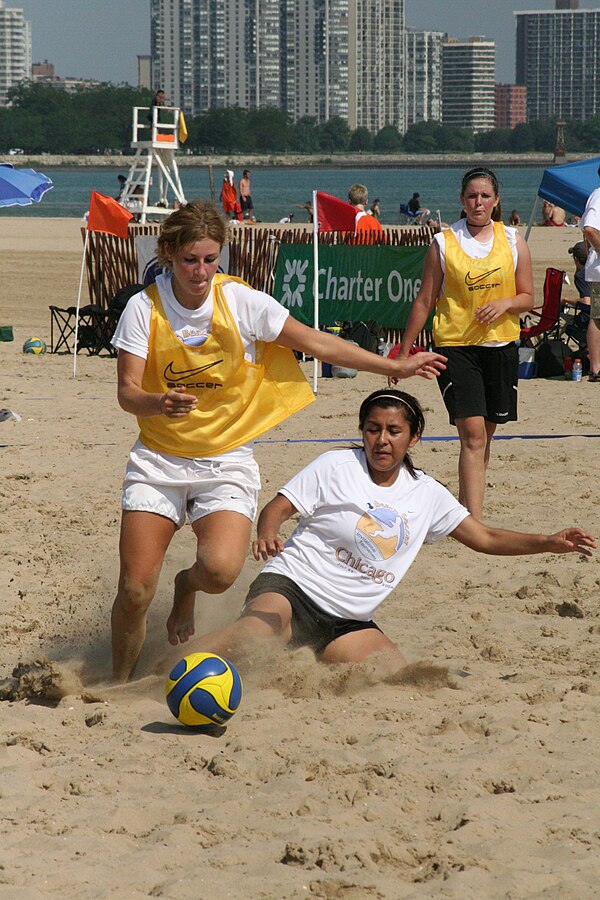 A beach soccer game at the 2006 Chicago Beach Soccer Invitational