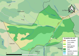 Barevná mapa znázorňující využití půdy.