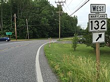 View west from the east end of MD 132 at US 40 near Havre de Grace 2016-06-11 08 18 26 View west along Maryland State Route 132 (Old Post Road) at Williams Drive and Oakington Road in Swan Creek, Harford County, Maryland.jpg