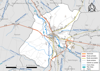 Réseaux hydrographique et routier de Rambervillers.