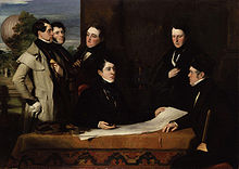 A Consultation prior to the Aerial Voyage to Weilburgh, 1836 A  painting by John Hollins[1] The people can be identified using a cursor.