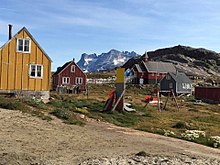 View from the shop towards the church, summer 2017 Aappilattoq, Kujalleq, Greenland, summer 2017.jpg