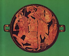 Achilles killing Penthesilea, tondo of an Attic red-figure kylix, c. 465 BC, from Vulci.