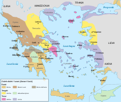 Penyebaran dialek-dialek Yunani Kuno di Semenanjung Yunani dan Anatolia