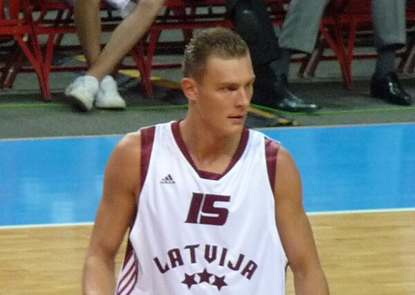 Andris Biedriņš representing Team Latvia at the EuroBasket 2009