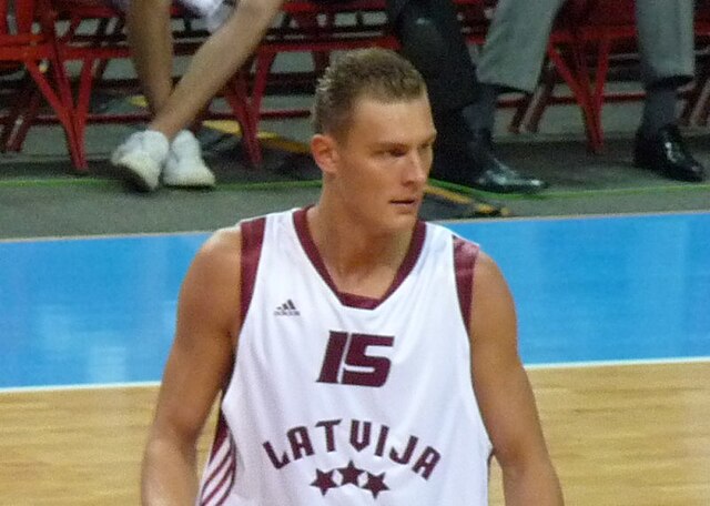 Andris Biedriņš representing Team Latvia at the EuroBasket 2009