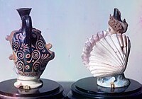 Ancient Etruscan "aryballoi" terracota vessels found in Bolzhaya Bliznitsa tumulus near Phanagoria, South Russia (then part of the Bosporan Kingdom of Cimmerian Bosporus); Hermitage Museum, Saint Petersburg.