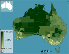 Australian Census 2011 demographic map - Australia by SLA - BCP field 0054 Indigenous Persons Total Persons.svg