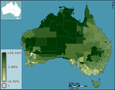 Porcentaxe de poboación indíxena en Australia segundo o censo de 2011.