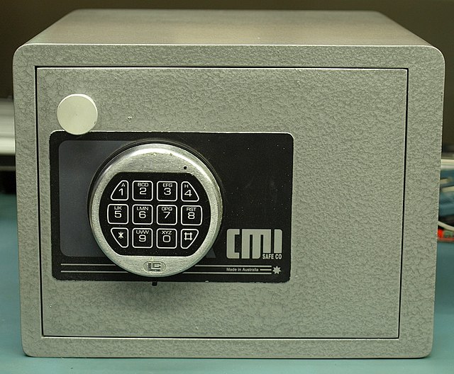 Basic steel safe with an electronic lock.