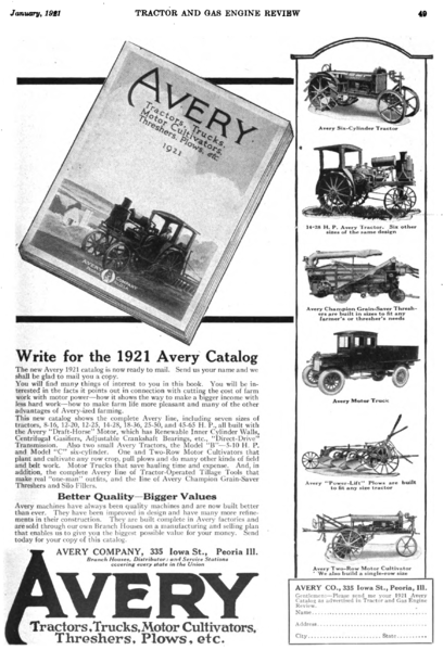 File:Avery advert in Tractor and Gas Engine Review vol 14 no 1 p49 1921-01.png