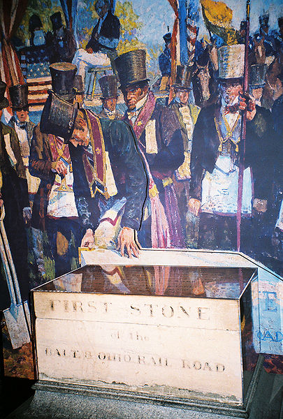 Cornerstone of the B&O, laid July 4, 1828, by Charles Carroll of Carrollton, now displayed at the B&O Railroad Museum