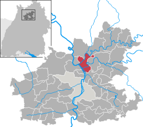 Lage der Stadt Bad Friedrichshall im Landkreis Heilbronn