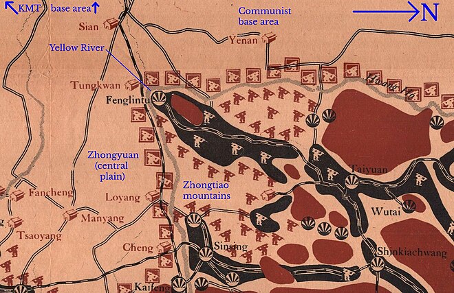 A map displaying the location of Chinese and Japanese forces during the Battle of South Shanxi, as described in this section of the article.