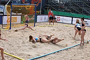 Deutsch: Beachhandball Europameisterschaften 2019 (Beach handball Euro); Tag 3: 4. Juli 2019 – Frauen, Platzierungsrunde Gruppe III, Schweiz-Nordmazedonien 2:0 (21:6, 23:20) English: Beach handball Euro; Day 3: 4 July 2019 – Women Consolation Round Group III – Switzerland-North Macedonia 2:0 (21:6, 23:20)