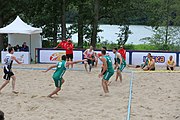 Deutsch: Beachhandball Europameisterschaften 2019 (Beach handball Euro); Tag 2: 3. Juli 2019 – Männer, Vorrunde Gruppe C, Nordmazedonien-Schweiz 0:2 (13:22, 18:19) English: Beach handball Euro; Day 2: 3 July 2019 – Women Preliminary Round Group A – Men Preliminary Round Group C – North Macedonia-Switzerland 0:2 (13:22, 18:19)