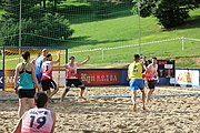 Deutsch: Beachhandball Europameisterschaften 2019 (Beach handball Euro); Tag 1: 2. Juli 2019 – Männer, Vorrunde Gruppe C, Schweiz-Ukraine 2:1 (22:23, 17:14, 9:6) English: Beach handball Euro; Day 1: 2 July 2019 – Men Preliminary Round Group C – Switzerland-Ukraine 2:1 (22:23, 17:14, 9:6)