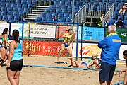 Deutsch: Beachhandball Europameisterschaften 2019 (Beach handball Euro); Tag 2: 3. Juli 2019 – Frauen, Vorrunde Gruppe D, Ukraine-Deutschland 2:0 (23:22, 32:24) English: Beach handball Euro; Day 2: 3 July 2019 – Women Preliminary Round Group D – Ukraine-Germany 2:0 (23:22, 32:24)