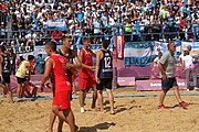 Deutsch: Beachhandball bei den Olympischen Jugendspielen 2018; Tag 7, 13. Oktober 2018; Jungen, Spiel um Platz Drei– Argentinien-Kroatien 2:0 English: Beach handball at the 2018 Summer Youth Olympics at 13 October 2018 – Boys Bronze Medal Match – Argentina-Croatia 2:0