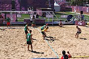 Deutsch: Beachhandball bei den Olympischen Jugendspielen 2018; Tag 4, 10. Oktober 2018; Jungs, Vorrunde, Gruppe B - Portugal-Paraguay 2:0 English: Beach handball at the 2018 Summer Youth Olympics at 10 October 2018 – Boys Preliminary Round Group B – Portugal-Paraguay 2:0