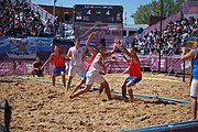 Deutsch: Beachhandball bei den Olympischen Jugendspielen 2018 in Buenos Aires; Tag 7, 13. Oktober 2018; Jungen, Halbfinale – Spanien-Kroatien 2:1 English: Beach handball at the 2018 Summer Youth Olympics in Buenos Aires at 13 October 2018 – Boys Semifinal – Spain-Croatia 2:1 Español: Handball de playa en los Juegos Olimpicos de la Juventud Buenos Aires 2018 en 13 de octubre de 2018 – Semifinales de chicos - España-Croacia 2:1